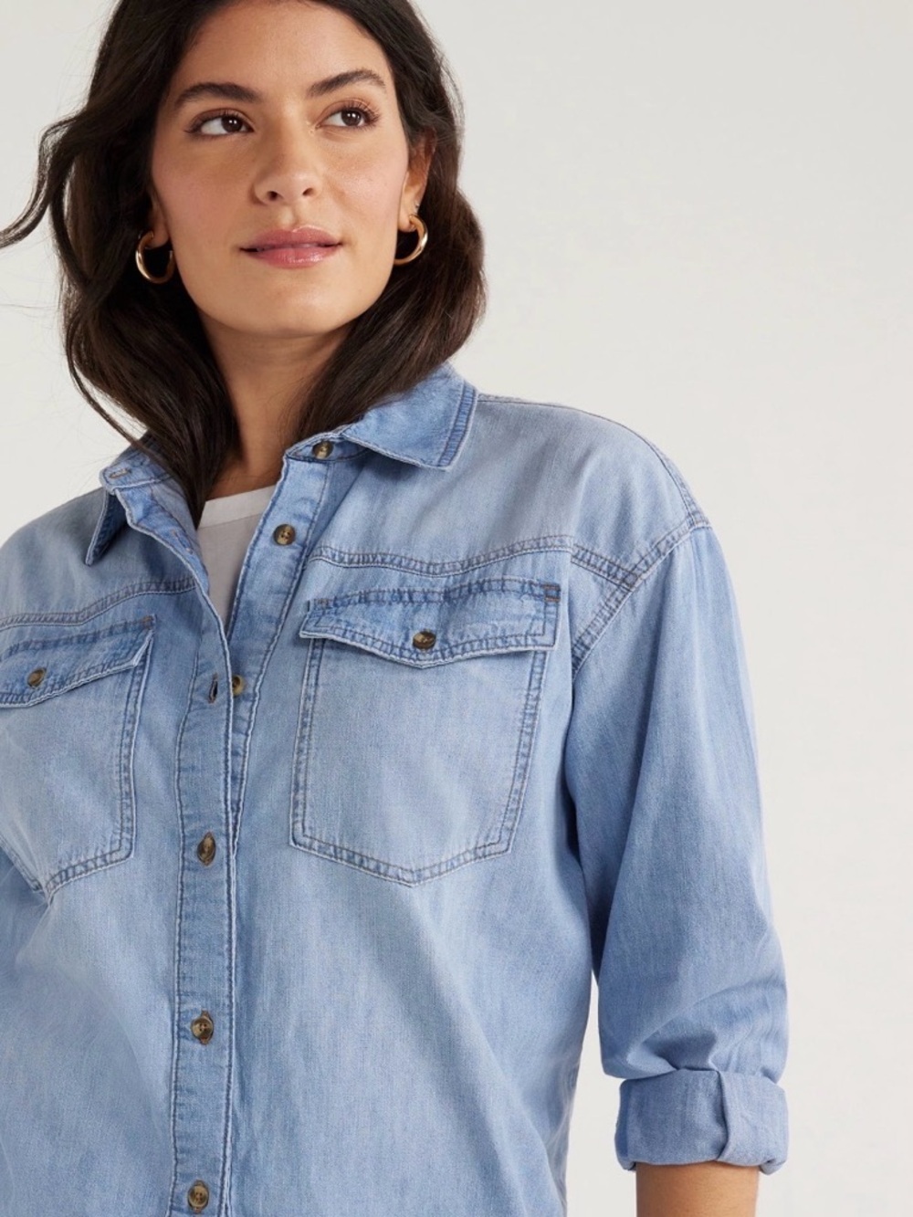 *NWOT* Sofia by Sofia Vergara Women's Oversized Denim Boyfriend Shirt, Small - Picture 5 of 14